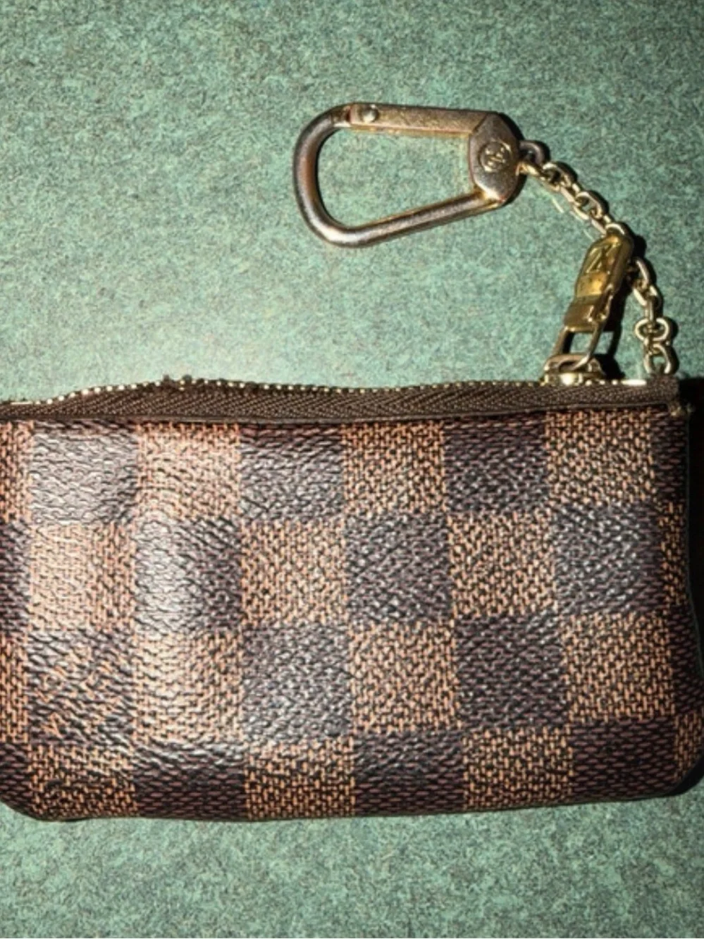 Louis Vuitton Brown Damier Ebene Zip Key Pouch with Gold Chain